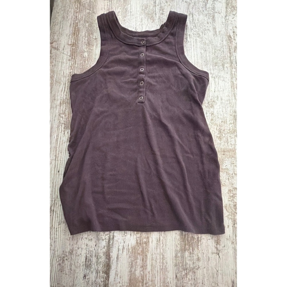 Old Navy Maternity Ribbed Henley Tank Top Brown Sleeveless Snap Button Large